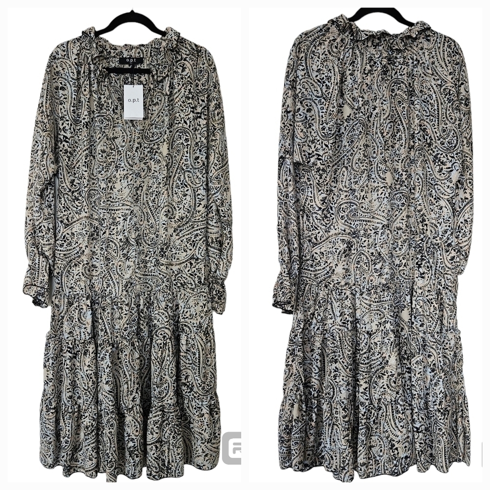 NWT O.P.T. paisley boho tiered maxi dress size L